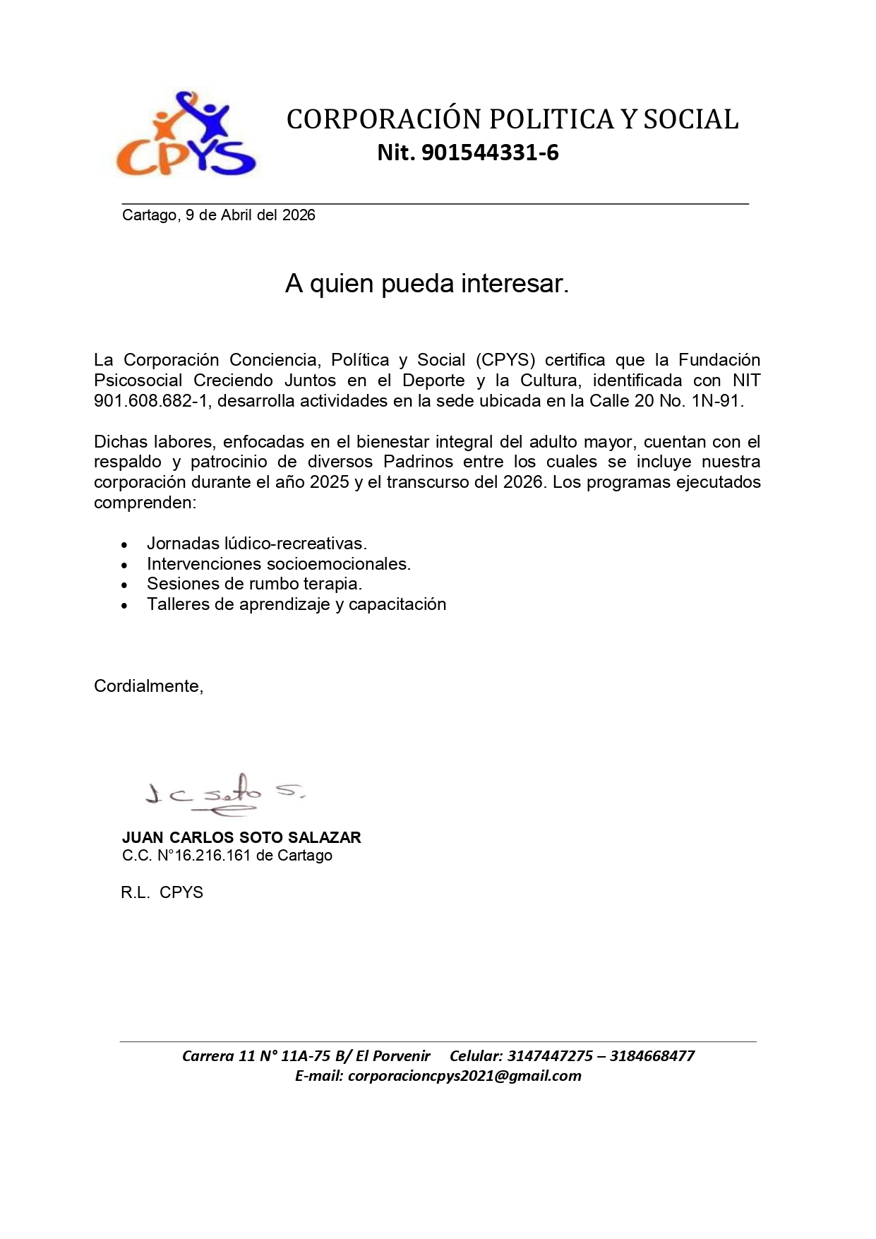 CPYS, Corporación política y social 